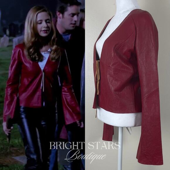 Rare Red Leather Jacket ASO Buffy the Vampire Slayer Tie Front Deadstock Vintage - Picture 3 of 12